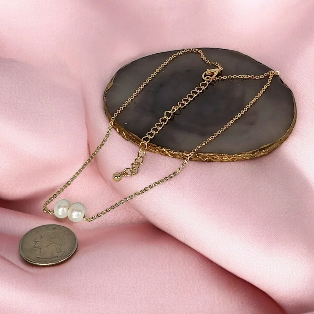 Gold Necklace with Two Baroque Pearls Coquette Girl Lolita Dollette New Preppy